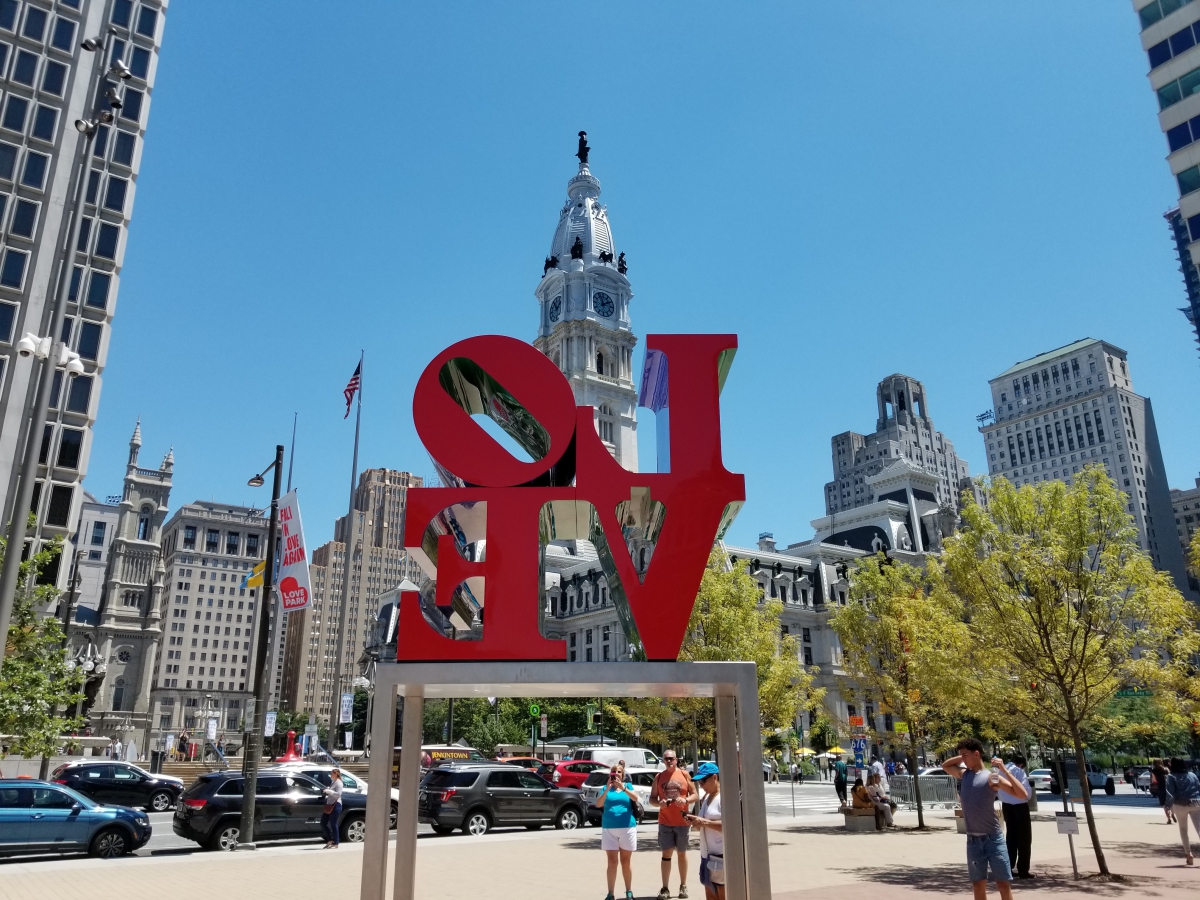 LOVE Statue looking at City Hall