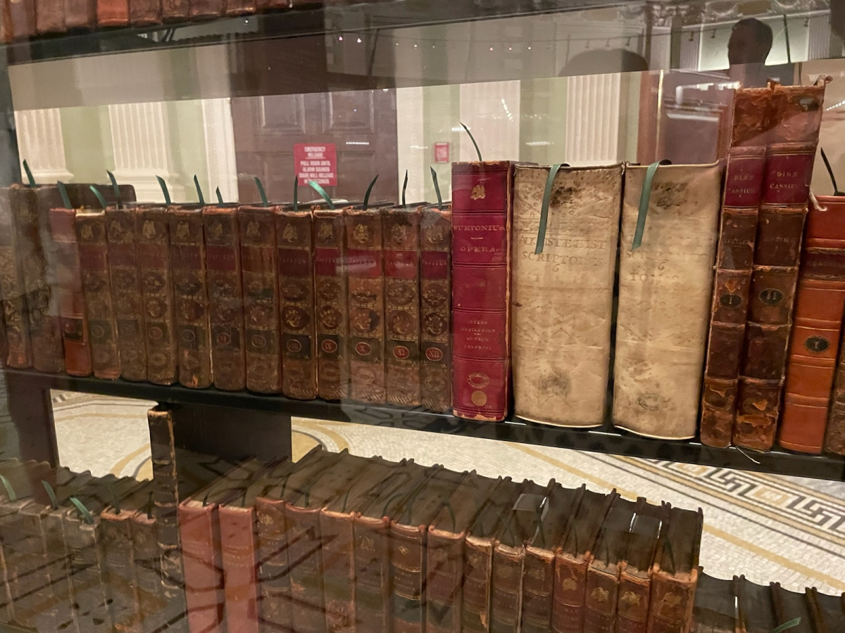 A Collection of books once owned by Thomas Jefferson on display in the Library of Congress, Washington, D.C.